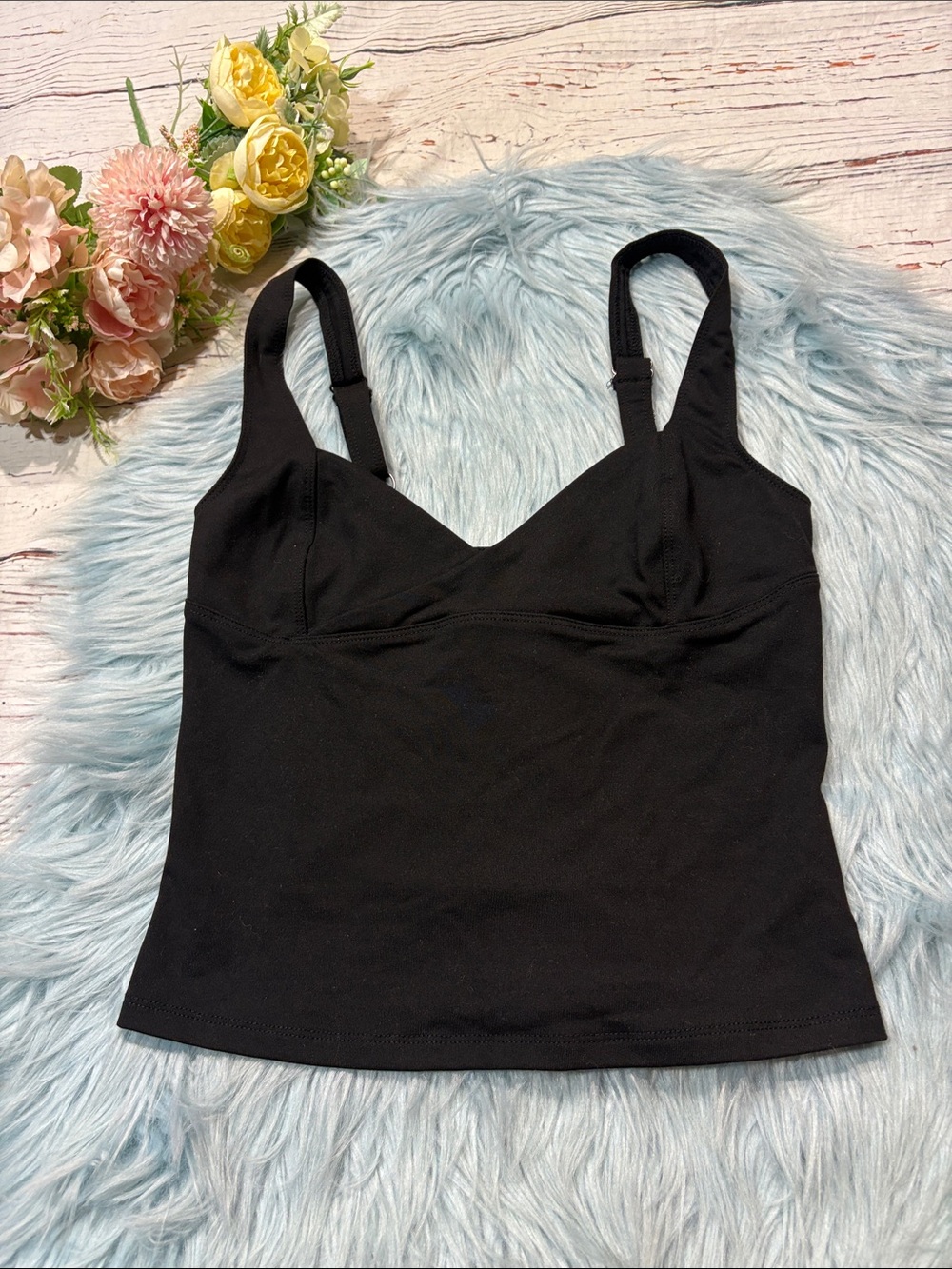 NWOT Natural Life Black Adjustable Strap Faux Wrap Crop Tank Top